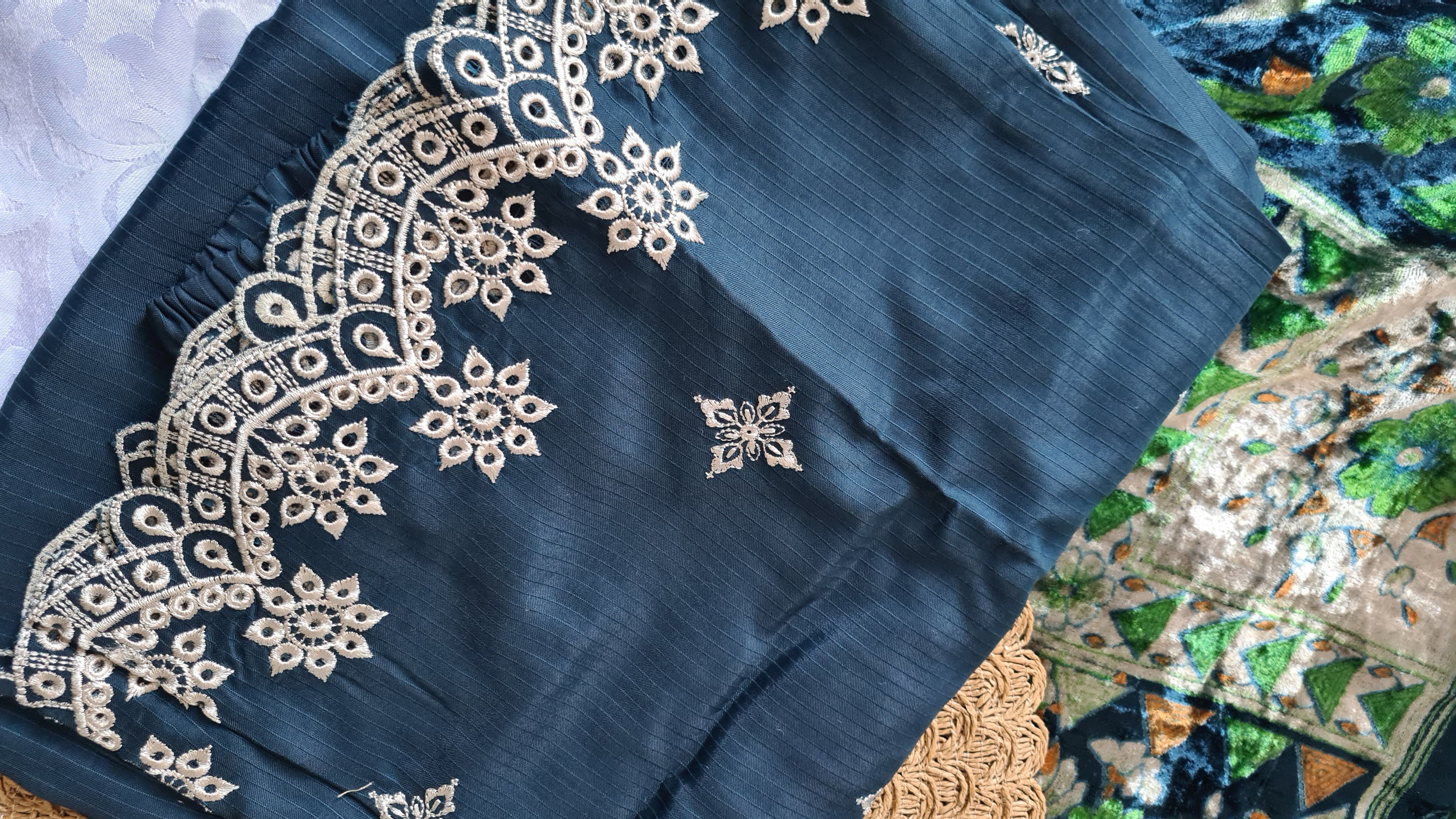 Sadabahar embroidered viscose with palachi shawl 3 piece Teal