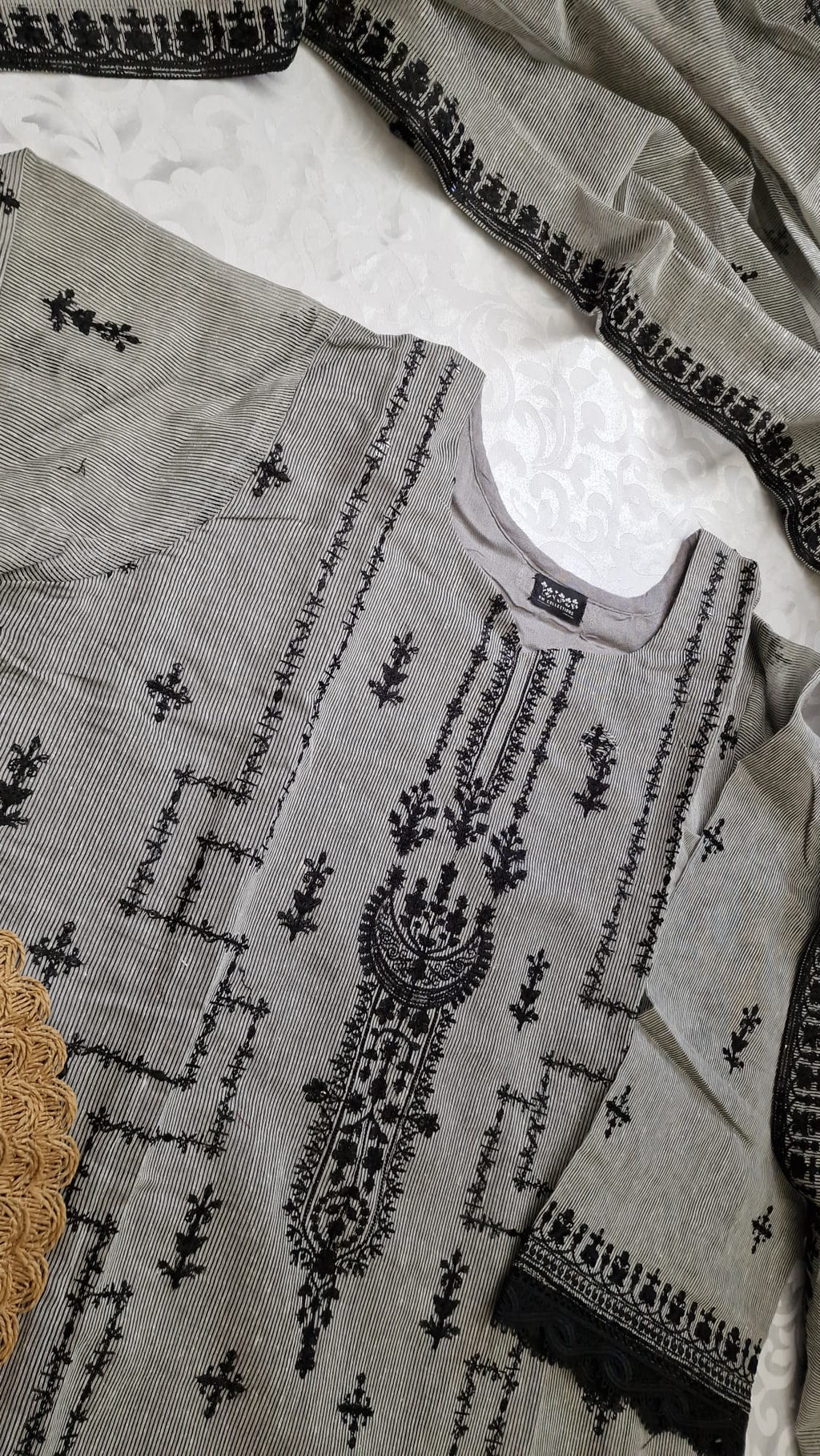 Khaddi / cotton soft net embroidered stitched 3 piece