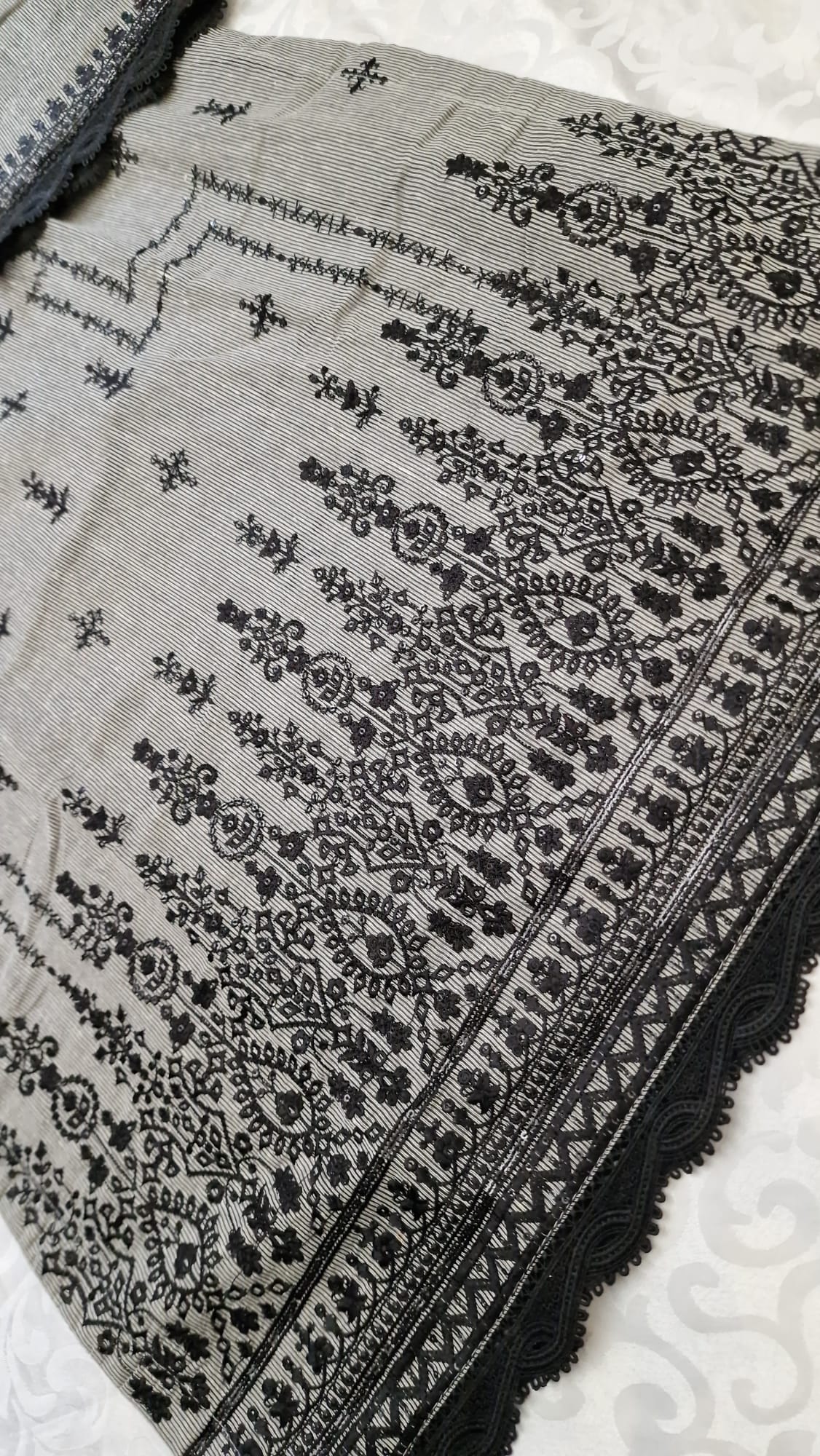 Khaddi / cotton soft net embroidered stitched 3 piece