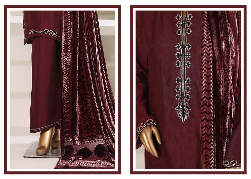 Sadabahar embroidered viscose with palachi shawl 3 piece Maroon