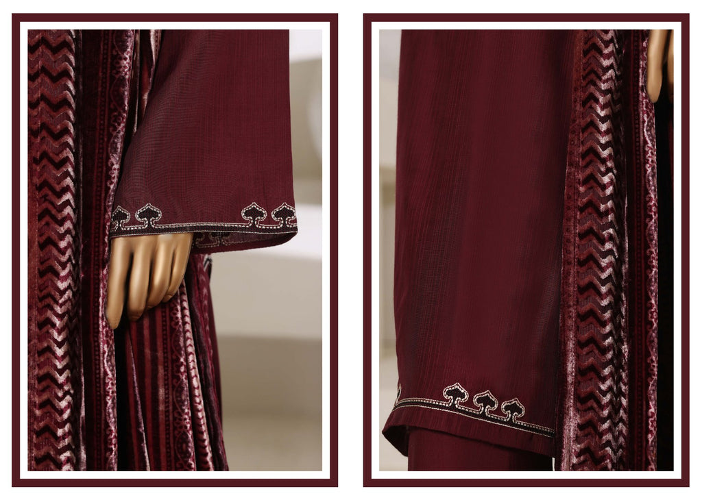 Sadabahar embroidered viscose with palachi shawl 3 piece Maroon