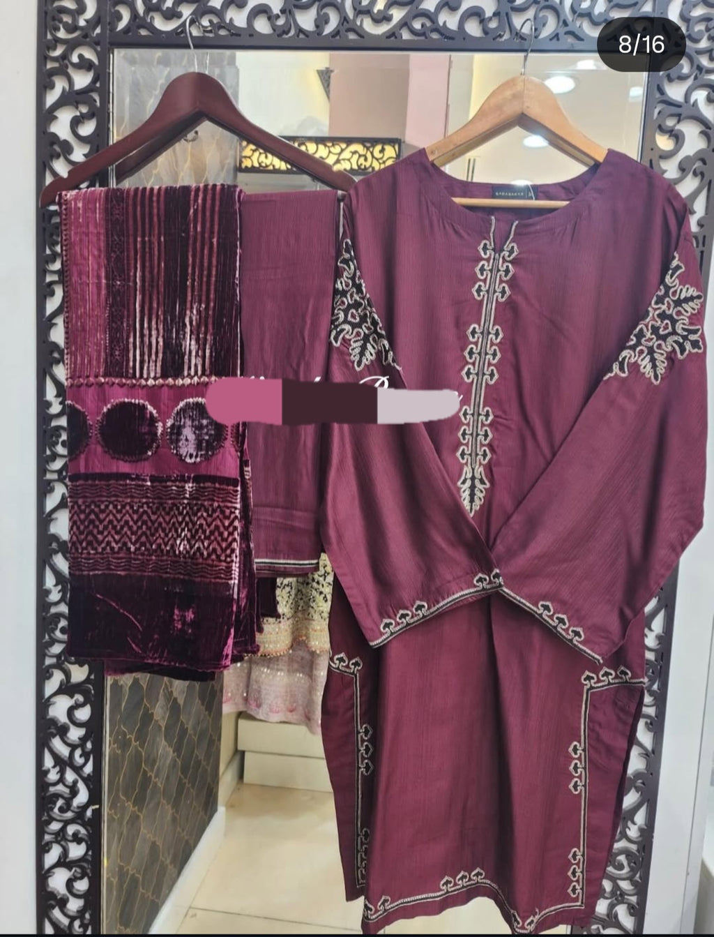 Sadabahar embroidered viscose with palachi shawl 3 piece Maroon
